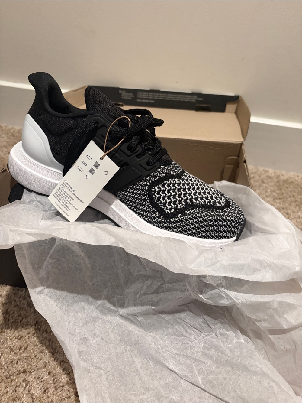 Men’s - Black and White Knit Athletic Sneakers - adidas DNA 7.5